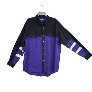 Vintage Wrangler Shirt Mens XL Western Pearl Snap Brushpopper Stripe Purple